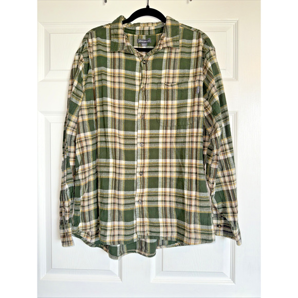 Eddie Bauer Sz XXL Men's Green Plaid Flannel Shirt Long Sleeve Button Up - Picture 1 of 11